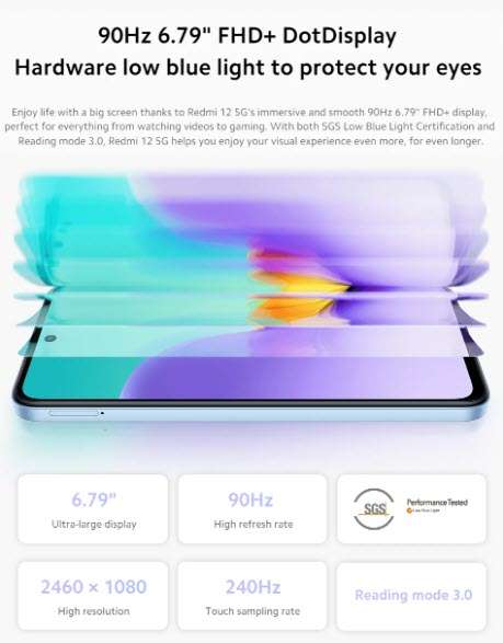XIAOMI Redmi 12 5G 256GB Polar Blue Mobile Phone Global Rom Android 14  HyperOS