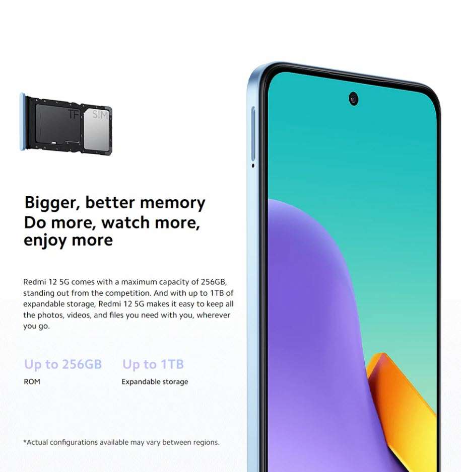 XIAOMI Redmi 12 5G 256GB Polar Blue Mobile Phone Global Rom Android 14  HyperOS