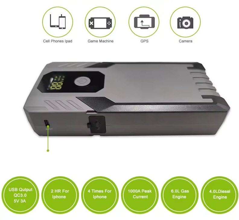 2000A 12V Car Jump Starter Power Bank