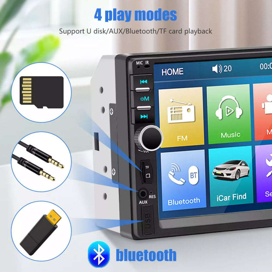 7" Double 2 DIN Car Stereo Radio MP5 Touch Screen Bluetooth FM USB + Rear Camera