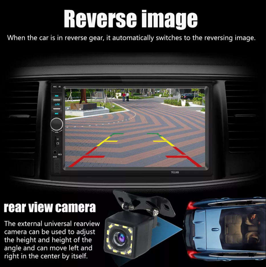 7" Double 2 DIN Car Stereo Radio MP5 Touch Screen Bluetooth FM USB + Rear Camera