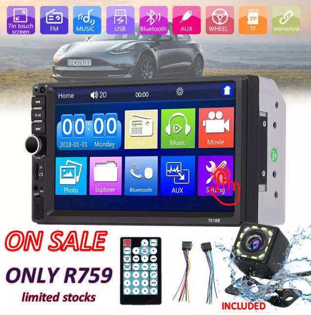 7 Inch Double 2 DIN Car Stereo Radio MP5 Touch Screen Bluetooth FM USB + Rear Camera