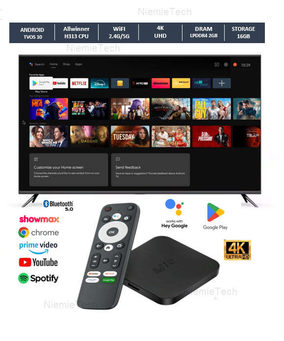 Latest Gen Android 10 TVOS 4K U16  2GB Ram TV Box & ATV OS,  Dual Band WiFi, BT5.2
