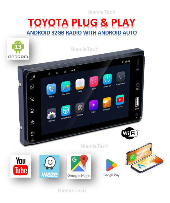 UltraSonic 4 Core Toyota Plug & Play 4GB Ram Android 13 Radio,  Touch Screen GPS  Google Maps