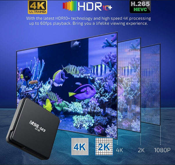 M98-M9 Smart TV Box. Google AI Assistant, 16GB Storage, 2GB DDR3 Ram