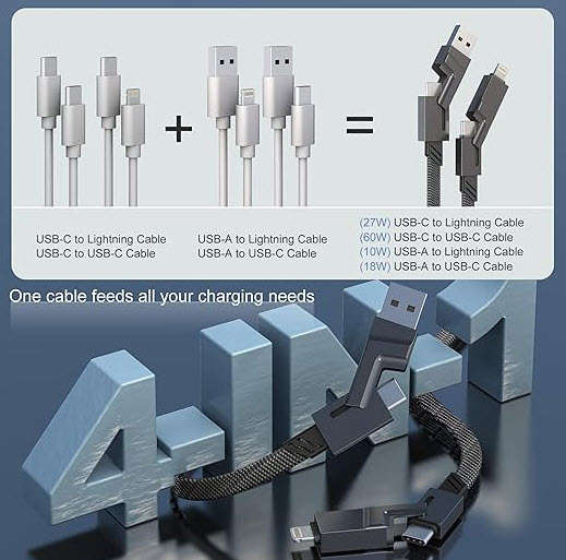 100W Four-in-one Fast Charging Data Usb Cable Is Suitable for Type-C Lightning PD 4-in-1