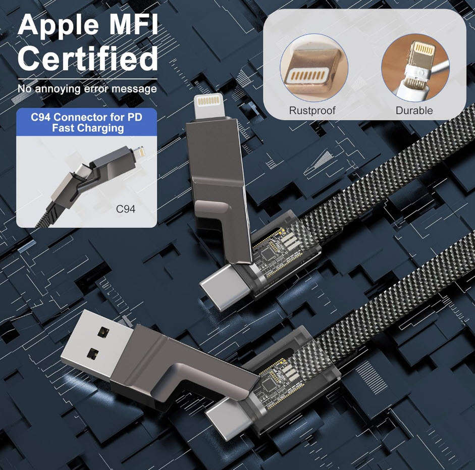 100W Four-in-one Fast Charging Data Usb Cable Is Suitable for Type-C Lightning PD 4-in-1