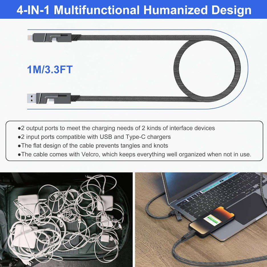 100W Four-in-one Fast Charging Data Usb Cable Is Suitable for Type-C Lightning PD 4-in-1