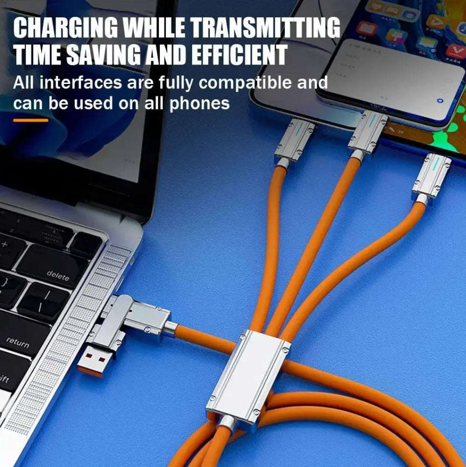 6A 120W USB Two-to-three Super Fast Charging Data Cable Efficient Convenient Multi Quick Charge