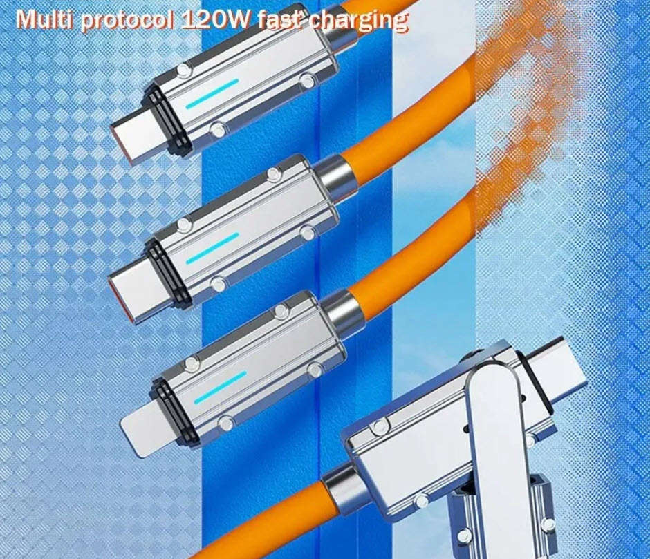 6A 120W USB Two-to-three Super Fast Charging Data Cable Efficient Convenient Multi Quick Charge