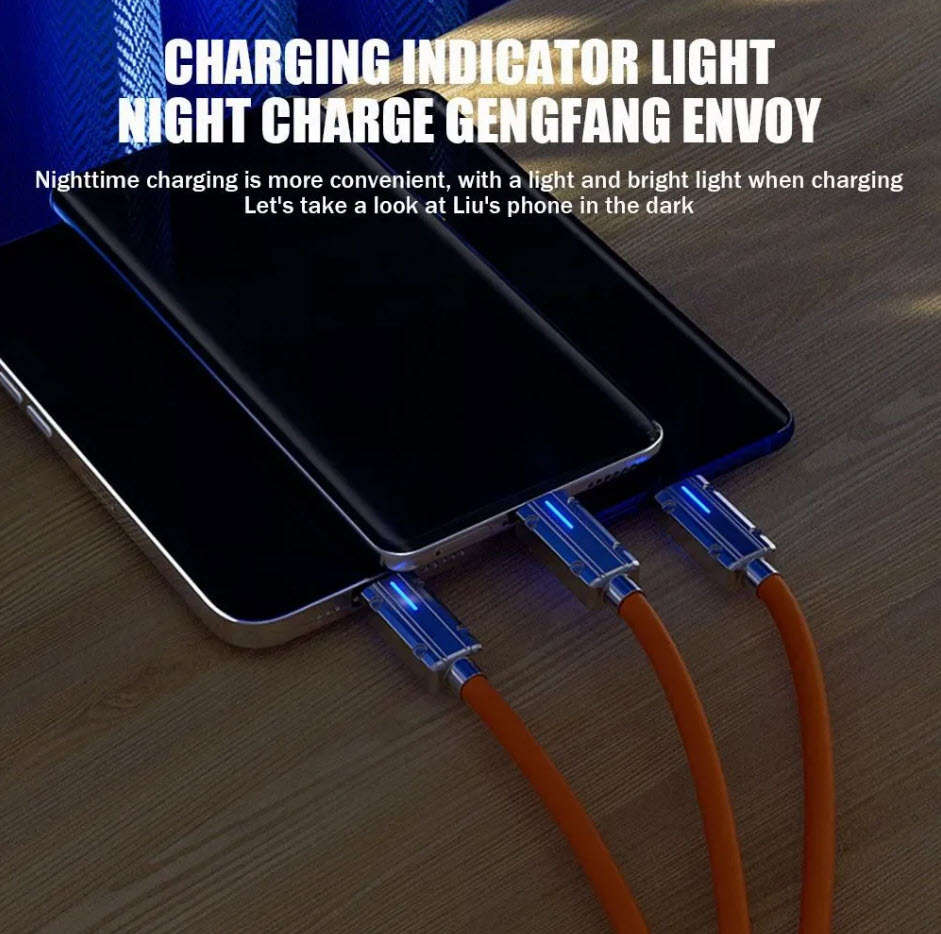 6A 120W USB Two-to-three Super Fast Charging Data Cable Efficient Convenient Multi Quick Charge