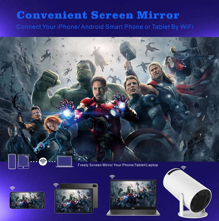 HY300 Smart Portable Projector Android 11.0 System 120 Lumen Wi-Fi 6E