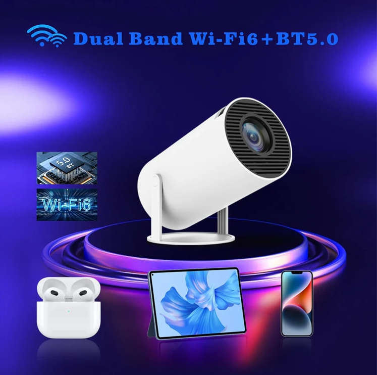 HY300 Smart Portable Projector Android 11.0 System 120 Lumen Wi-Fi 6E