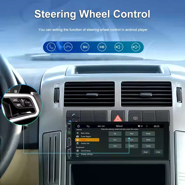 Podofo 6.86 Inch 1Din  Touch Screen Wireless Carplay Android Auto BT/USB FM AUX Rear View Cam