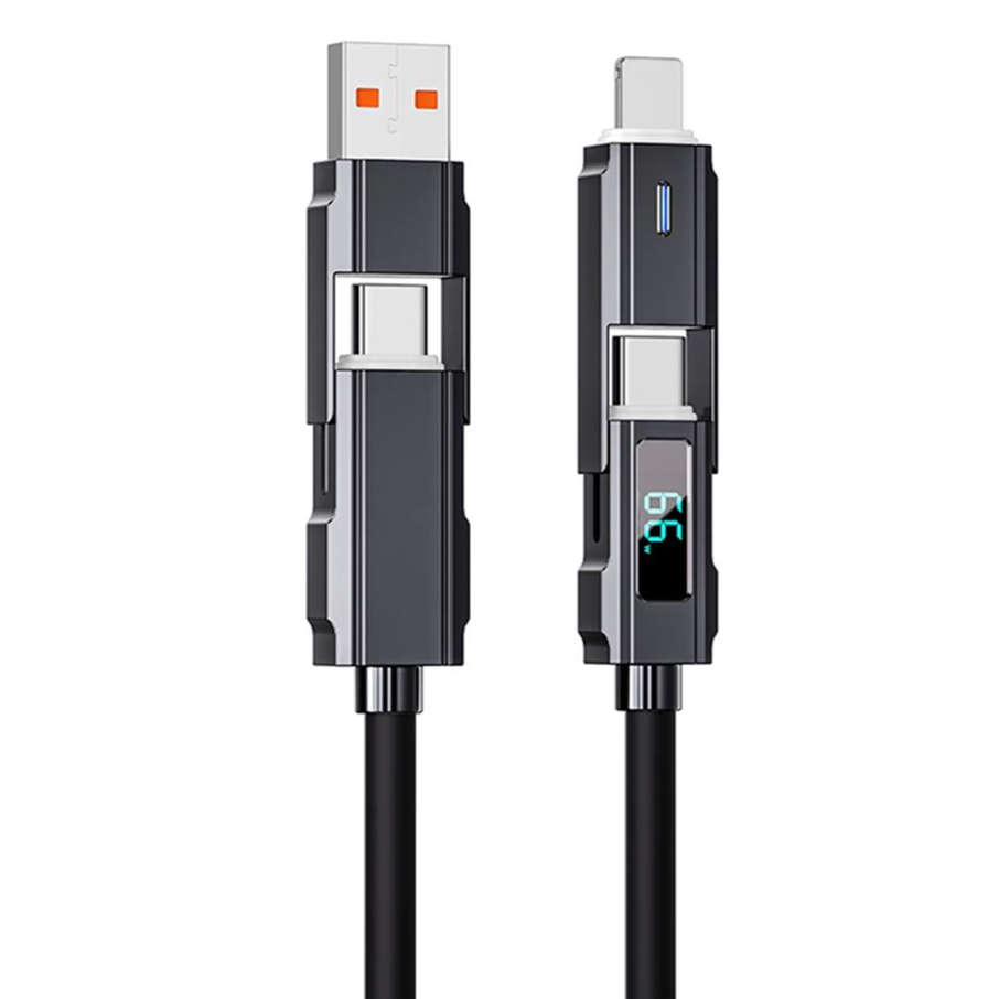 4-in-1 Charger Data Cable + LED Power Digital Display | 100W | PD Fast Charge