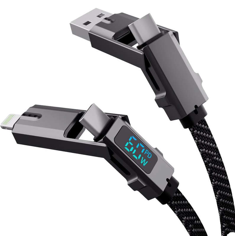 4-in-1 Charger Data Cable + LED Power Digital Display | 100W | PD Fast Charge