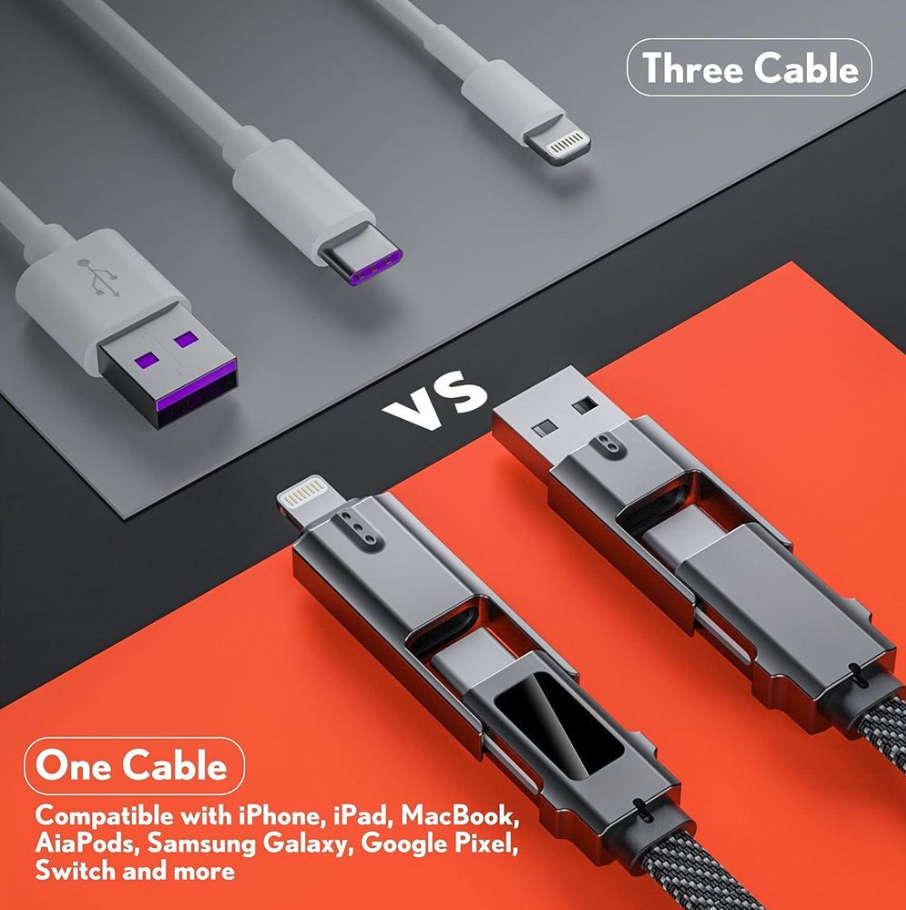 4-in-1 Charger Data Cable + LED Power Digital Display | 100W | PD Fast Charge