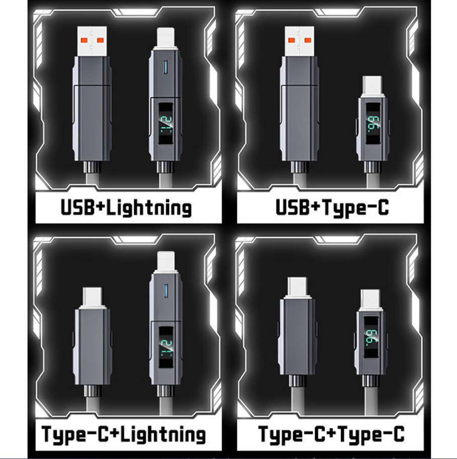 4-in-1 Charger Data Cable + LED Power Digital Display | 100W | PD Fast Charge