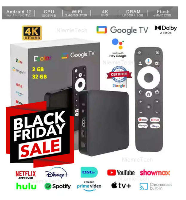 Google Certified GD2 Android TV Box 2GB RAM 32GB ROM 12 TVOS Supports Dolby Digital
