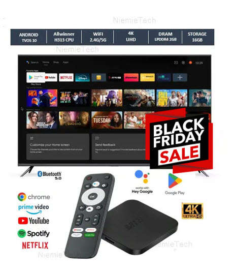 Android 10 TVOS 4K TV Box 2GB RAM 16GB ROM Quad Core CPU 5G WiFi BT5.2