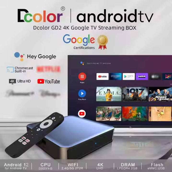 Google Certified GD2 Android TV Box 2GB RAM 32GB ROM 12 TVOS Supports Dolby Digital