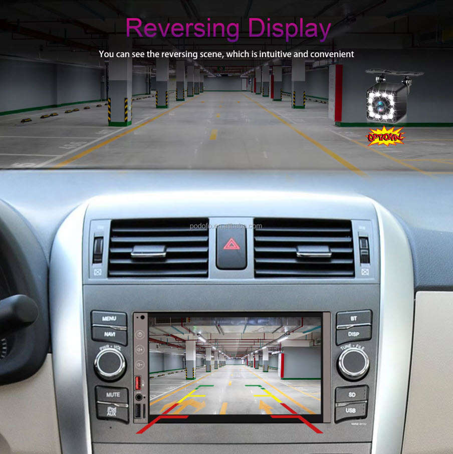 Podofo 7Inch Touch Double Din Wireless Android Auto Carplay Radio BT FM AM USB Type-C & DVR Function