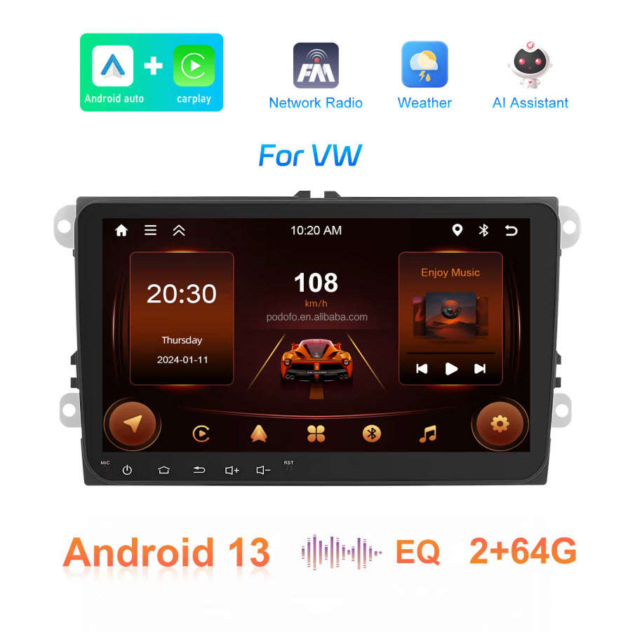 9'' Android Car Radio2+64G CarPlay Android Auto Car Stereo with GPS WIFI FM RDS For VW/Skoda/Golf