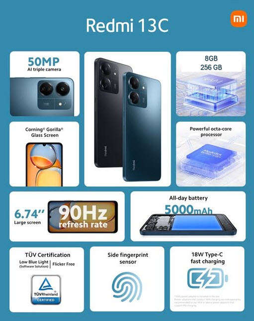 Xiaomi Redmi 13C 8GB Ram 256GB Rom Dual Sim - Midnight Black
