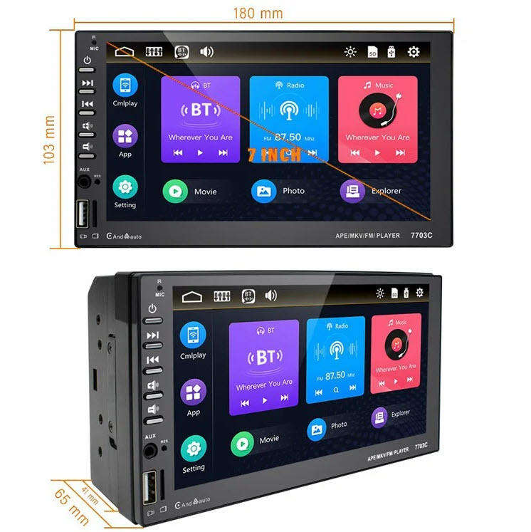 Yakoc Android Auto/Carplay Double din 7inch HD Touch Led Screen Head unit with DVR Function