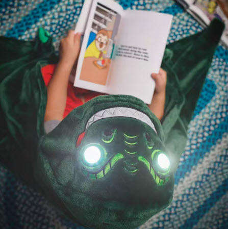 Kids Hooded Plush Blanket with LED Eyes Green