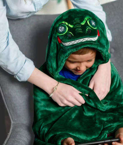 Kids Hooded Plush Blanket with LED Eyes Green