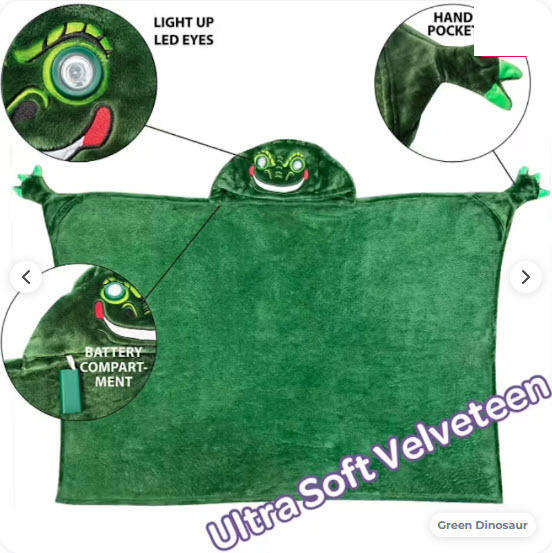 Kids Hooded Plush Blanket with LED Eyes Green
