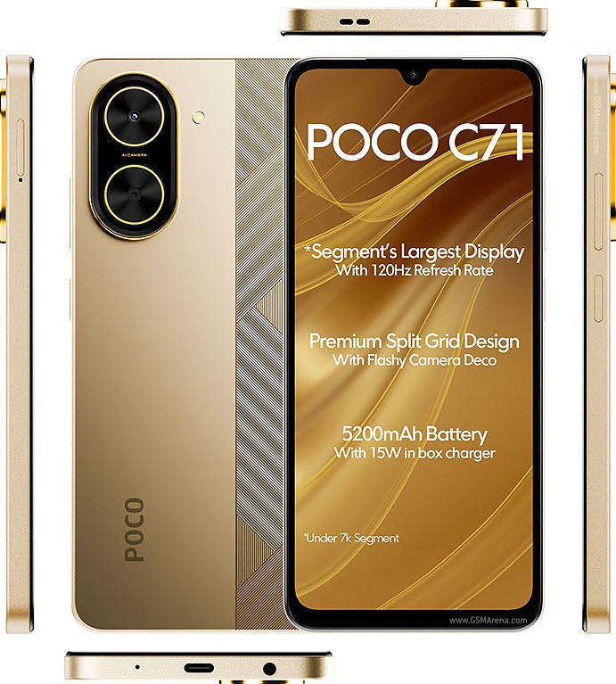 Desert Gold Xiaomi Poco C71 128GB Mobile Phone 120hz Screen Global Version
