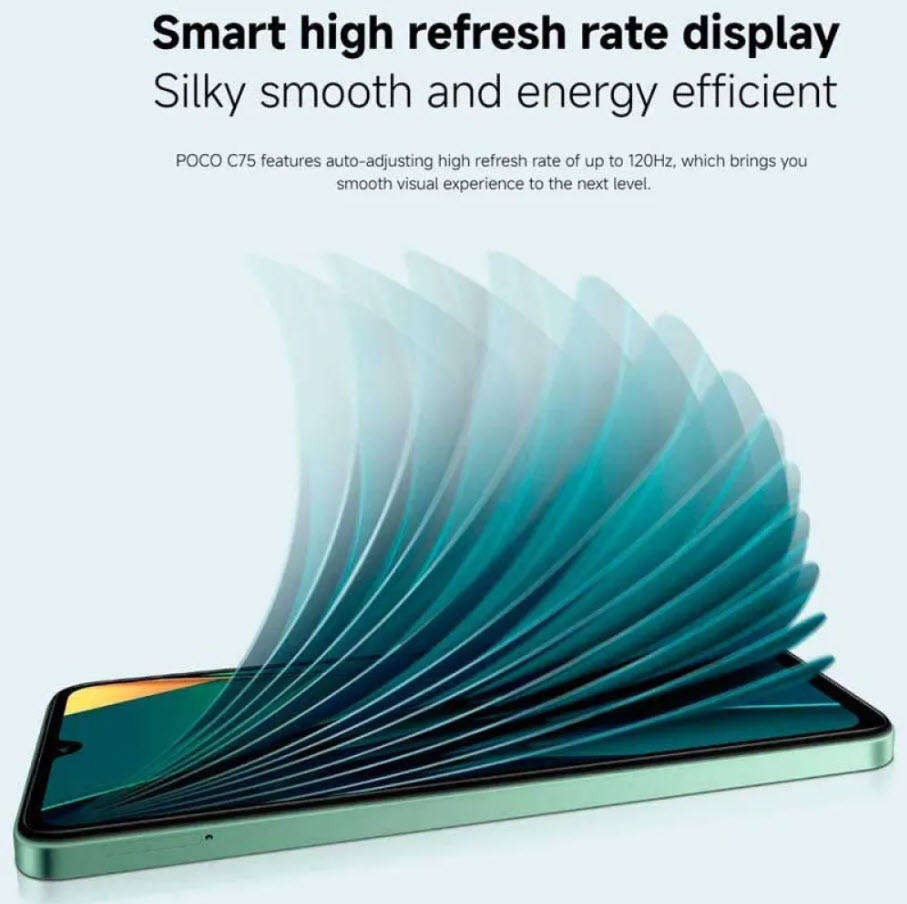 Xiaomi POCO C75  Black-Smartphone 6+128GB,  Immersive 6.88" 120Hz display,  5160mAh battery