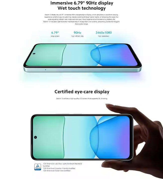 Ocean Blue Xiaomi Redmi 13 6.8 inch 90Hz Display 128GB Mobile Phone