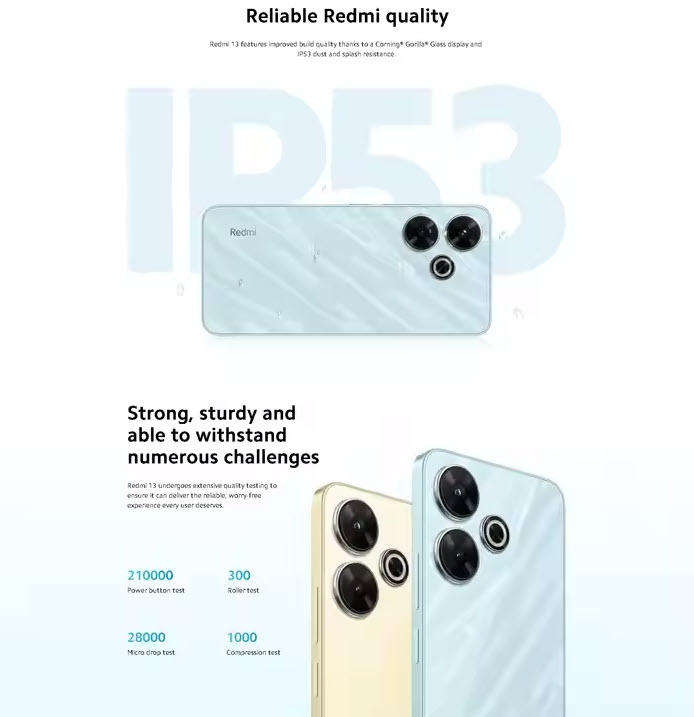 Ocean Blue Xiaomi Redmi 13 6.8 inch 90Hz Display 128GB Mobile Phone