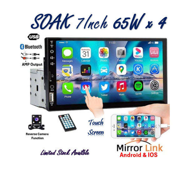 SOAK 7023D &  7 Inch TFT HD Touchscreen Radio. Mp3. Mp4. Mp5 Bluetooth 7LED Backlights 60w