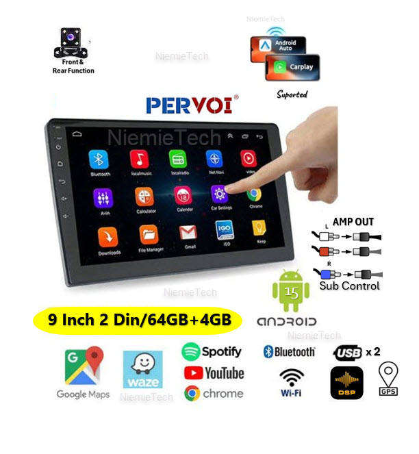 Pervoi 9 inch CTC9802  Touch Screen Car Radio Android 15 / 64GB+4GB Ram Stereo FM RADIO BT WIFI