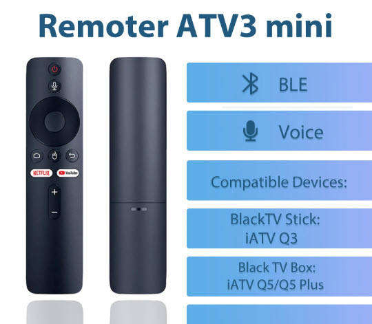 ATV 3 Bluetooth Remote for Q5 Qt3 Q5 Q5 Plus Z1 Tv98  & many more Tv boxes