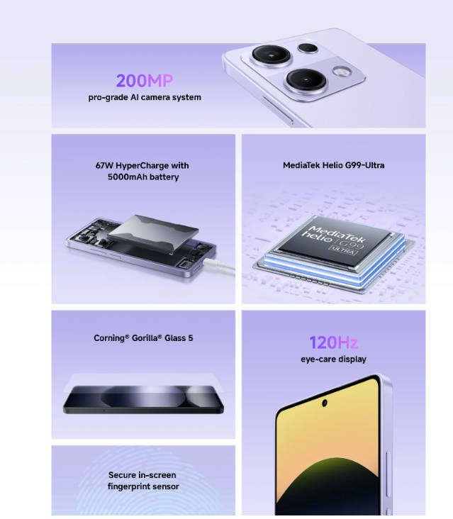 Xiaomi Redmi Note 14s Pro smartphone, 8+256GB, Aurora Purple, 200MP OLED 6.7" Screen