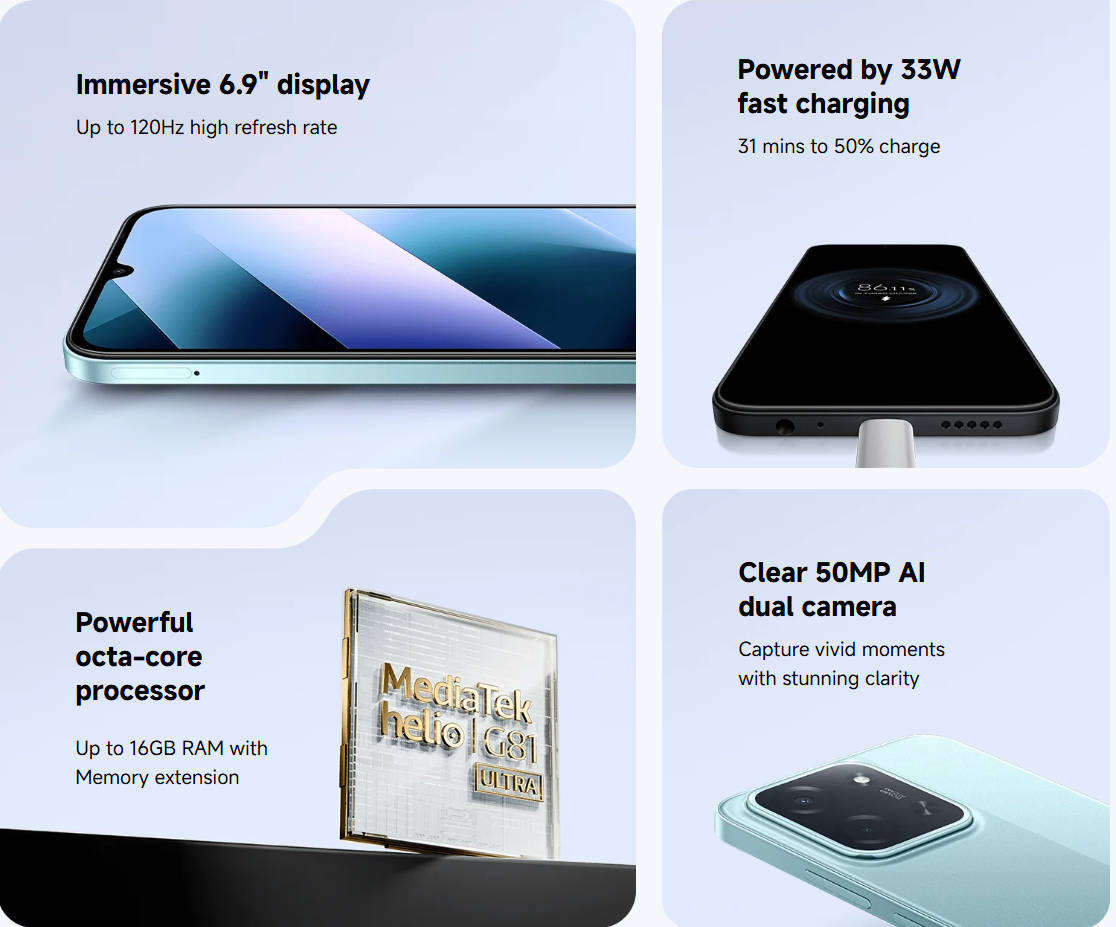 Green Xiaomi Poco C85 8GB Ram+256GB Rom 120Hz 6.9" Screen