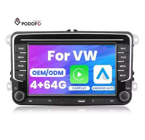 Podofo Android Car Stereo 4+64G 7'' Wireless CarPlay/Android Auto for VW