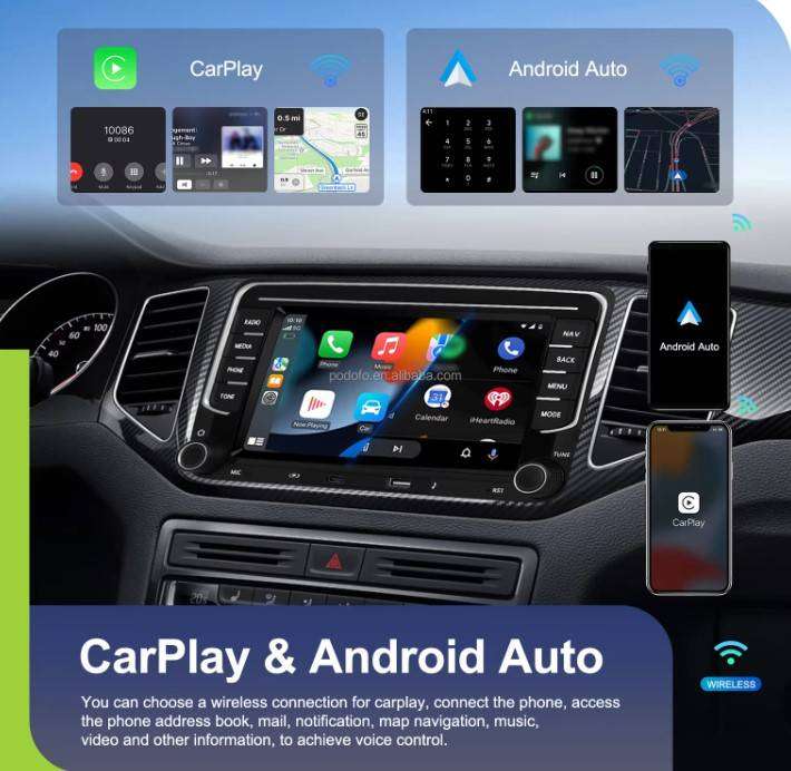 Podofo Android Car Stereo 4+64G 7'' Wireless CarPlay/Android Auto for VW