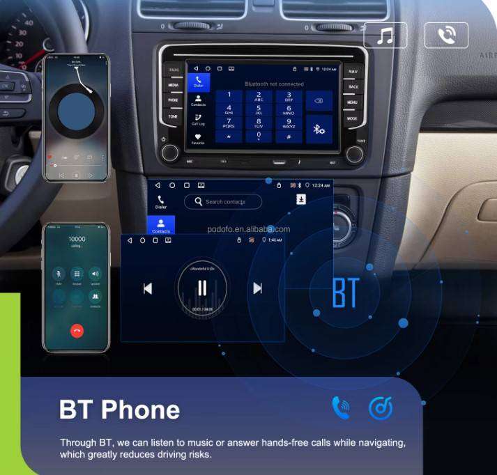 Podofo Android Car Stereo 4+64G 7'' Wireless CarPlay/Android Auto for VW