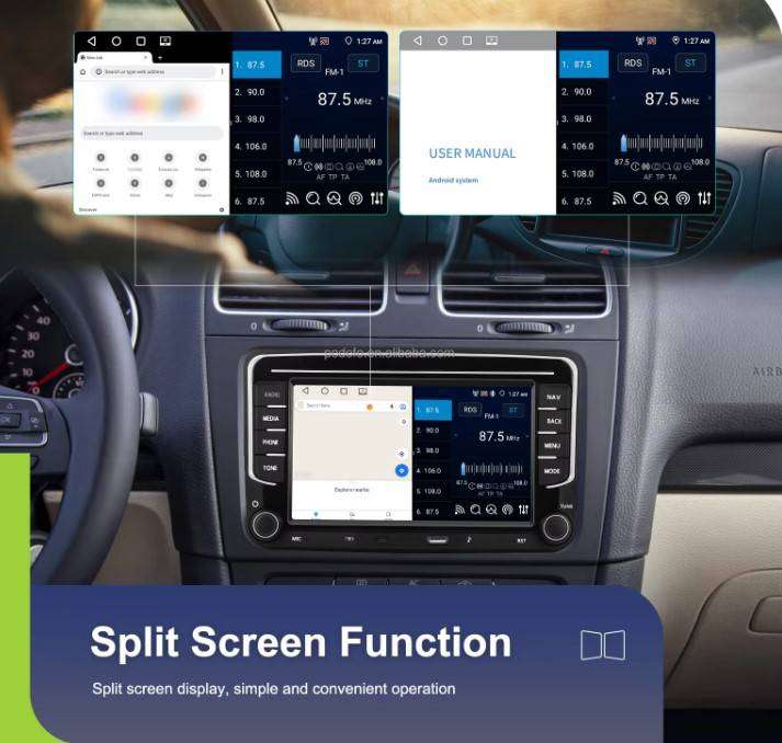 Podofo Android Car Stereo 4+64G 7'' Wireless CarPlay/Android Auto for VW