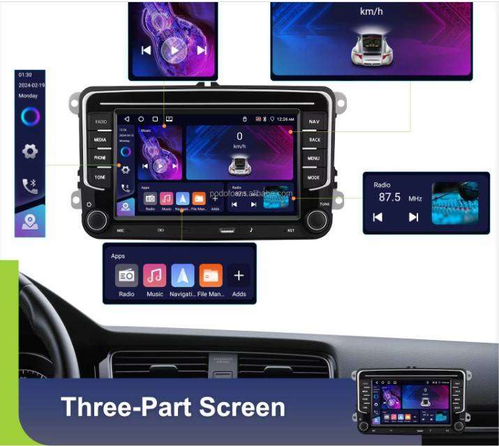 Podofo Android Car Stereo 4+64G 7'' Wireless CarPlay/Android Auto for VW