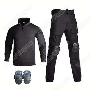 Size M - WST Combat Set Shirt & Pants Build in Knee Pads - SWAT Black