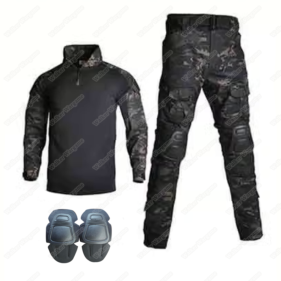 Size 2XL - WST Combat Set Shirt & Pants Build in Knee Pads - US Special Force Black Multicam