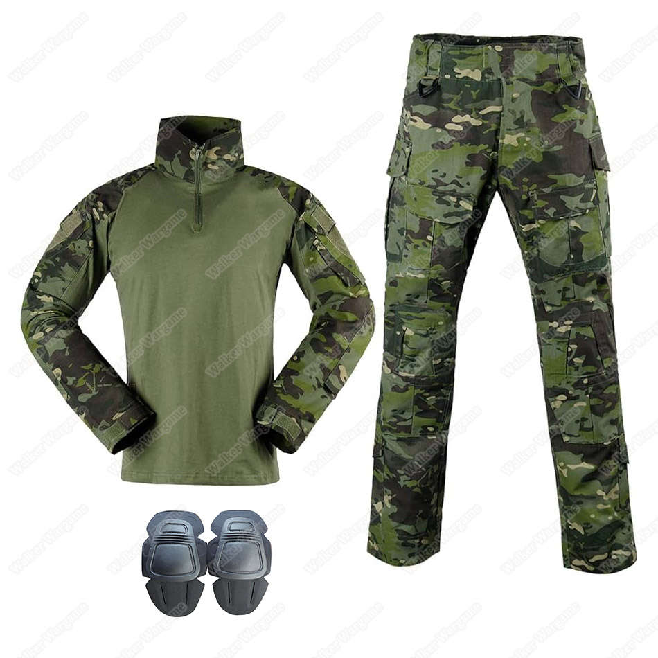 Size 2XL- WST Combat Set Shirt & Pants Build in Knee Pads -US Speical Force Multi Camo Woodland MCTP