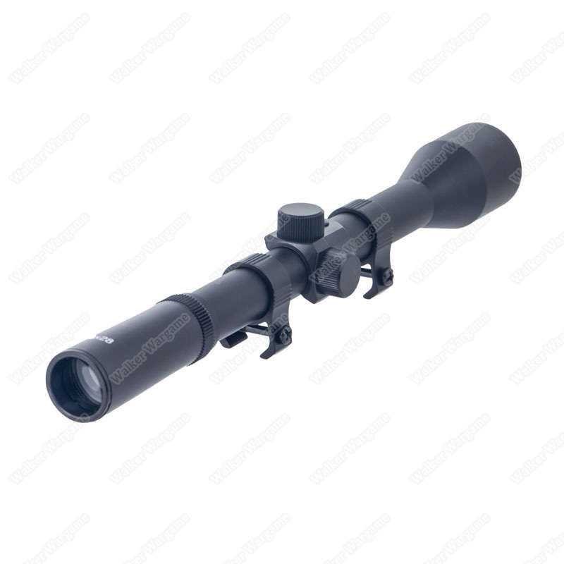 4X28 Plastic Rifle Scope Black Fine Duplex Gloss Reticle with Rings. 727